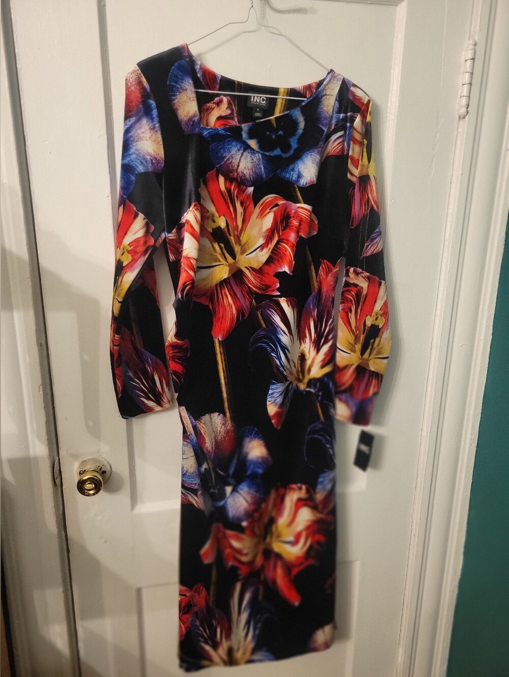 INC International Concepts Multivolor Black Floral Sheath Dress Size M